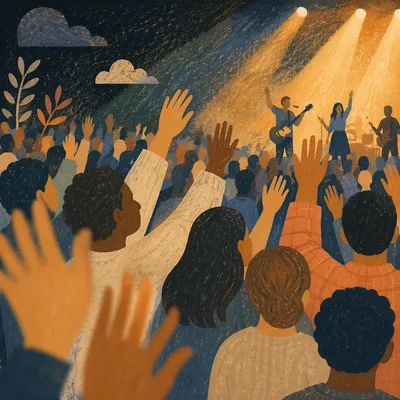 Raised Hands in Worship Concert Lights