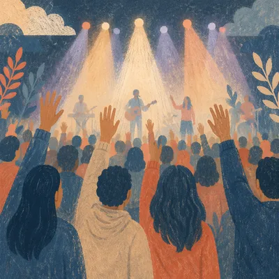 Raised Hands in Worship Concert Lights