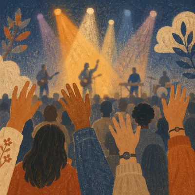 Raised Hands in Worship Concert Light