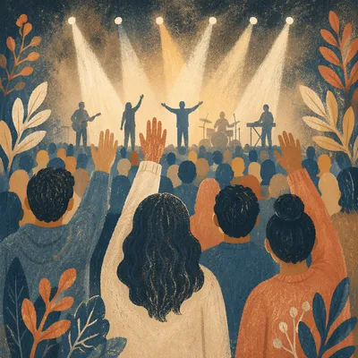 Raised Hands in Worship Concert Lights