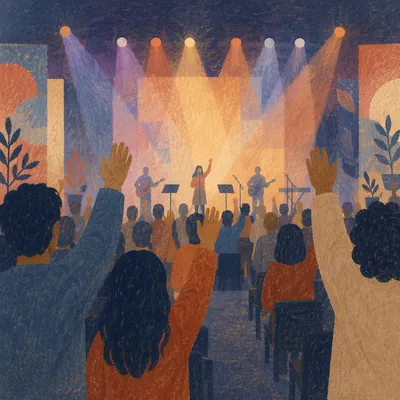 Raised Hands in Worship Concert Lights