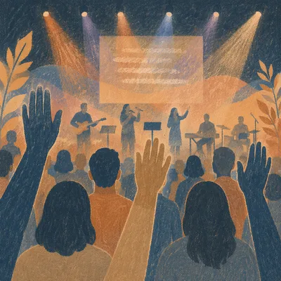 Raised Hands in Worship Concert Lights