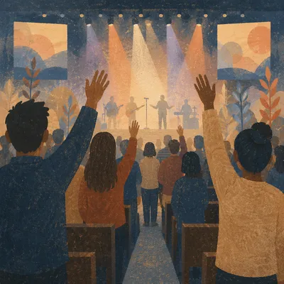 Raised Hands in Contemporary Worship Lights