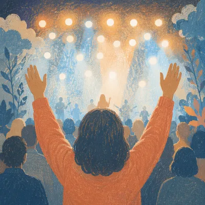 Raised Hands Worship Under Concert Lights