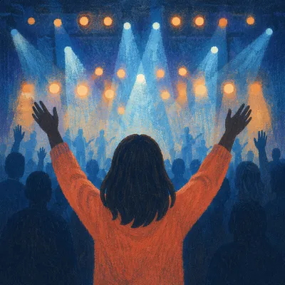 Raised Hands in Blue Worship Lights