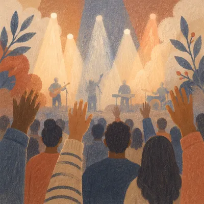 Raised Hands in Warm Worship Lights