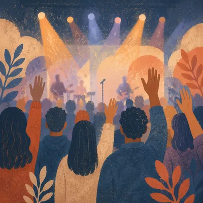 Raised Hands in Worship Concert Lights