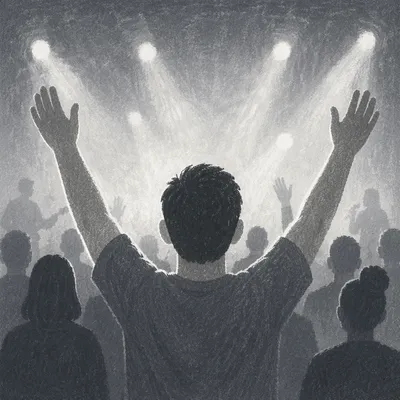 Raised Hands in Monochrome Worship Lights