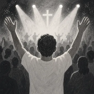 Raised Hands in Worship Concert Lights