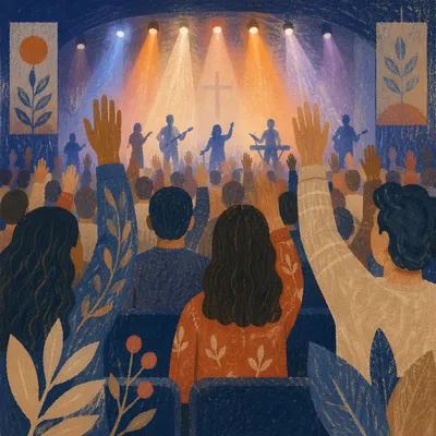 Raised Hands in Worship Concert Lights