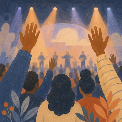 Raised Hands in Worship Concert Light