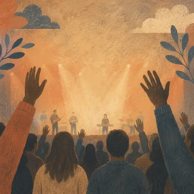 Raised Hands in Warm Worship Lights