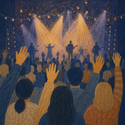Raised Hands in Warm Worship Lights