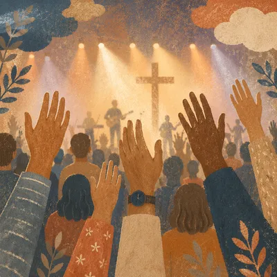 Raised Hands in Evening Church Worship