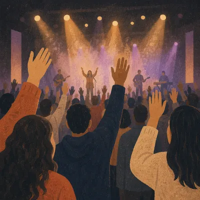 Raised Hands in Worship Under Concert Lights