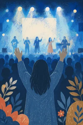 Raised Hands in Blue Worship Lights