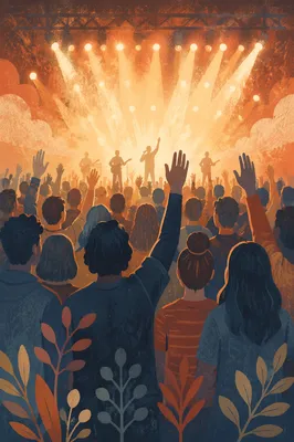 Raised Hands in Golden Worship Lights
