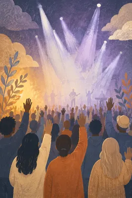 Raised Hands in Worship Concert Lights