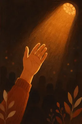 Raised Hand in Amber Worship Light