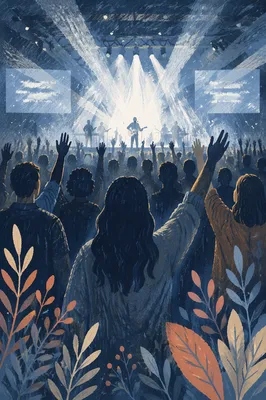 Raised Hands in Blue Worship Lights