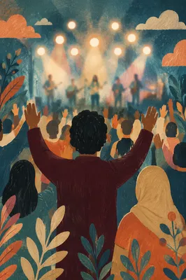 Raised Hands in Worship Concert Lights