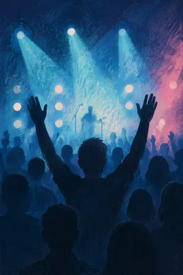 Raised Hands in Worship Concert Lights