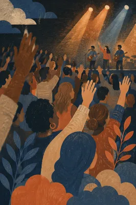 Raised Hands in Worship Concert Lights