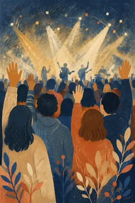 Raised Hands in Worship Concert Lights