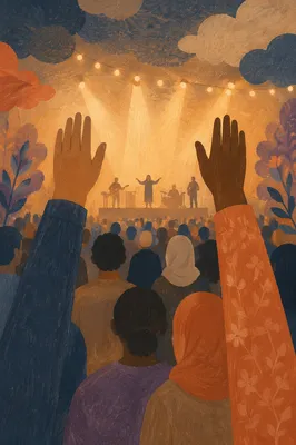Raised Hands in Warm Worship Lights