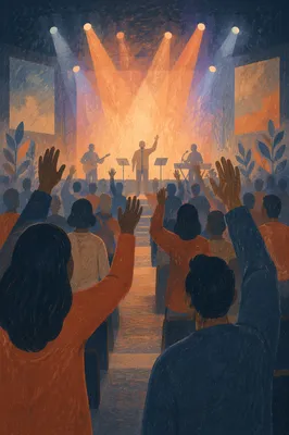 Raised Hands in Worship Concert Lights