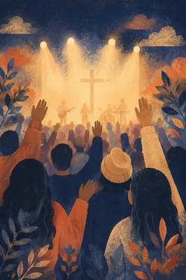 Raised Hands in Worship Concert Lights