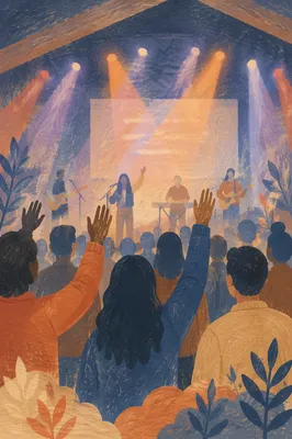 Raised Hands in Worship Concert Lights