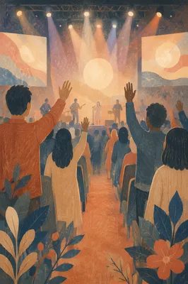Raised Hands in Worship Concert Lights