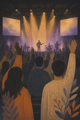 Raised Hands in Worship Concert Lights