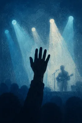 Raised Hand in Worship Concert Lights
