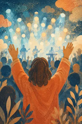 Raised Hands in Reverent Worship Lights