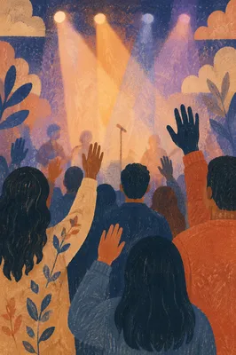 Raised Hands in Worship Concert Lights