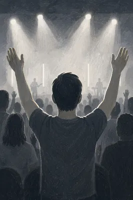 Raised Hands in Monochrome Worship Lights