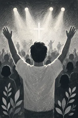 Raised Hands in Worship Concert Lights