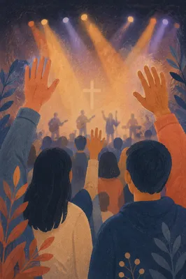 Raised Hands in Worship Concert Lights