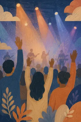 Raised Hands in Worship Concert Lights