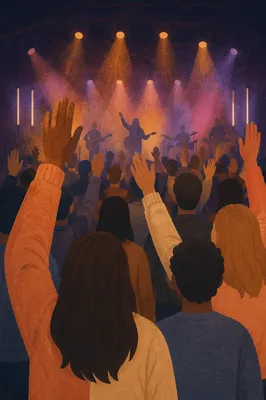 Raised Hands in Amber Worship Lights