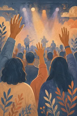 Raised Hands in Worship Concert Lights