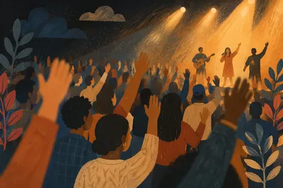 Raised Hands in Worship Concert Light