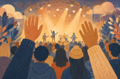 Raised Hands in Warm Worship Lights
