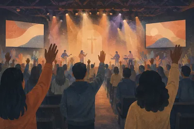 Raised Hands in Warm Worship Lights