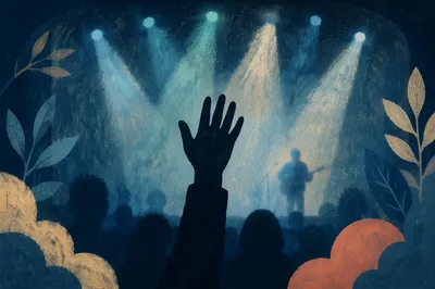 Raised Hand in Worship Concert Lights