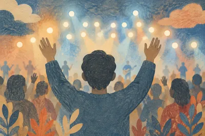 Raised Hands Worship Under Concert Lights