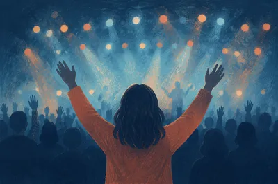 Raised Hands Worship Under Concert Lights