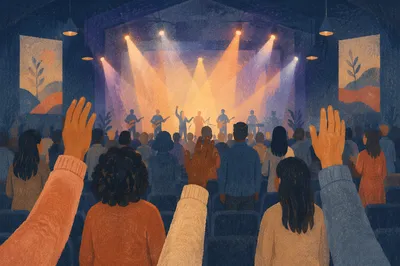 Raised Hands in Evening Church Worship